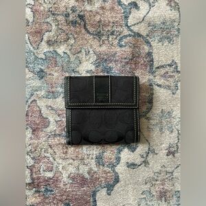 Coach Signature C Black Bi-fold Wallet W/ Snap Closure & Leather Trim
